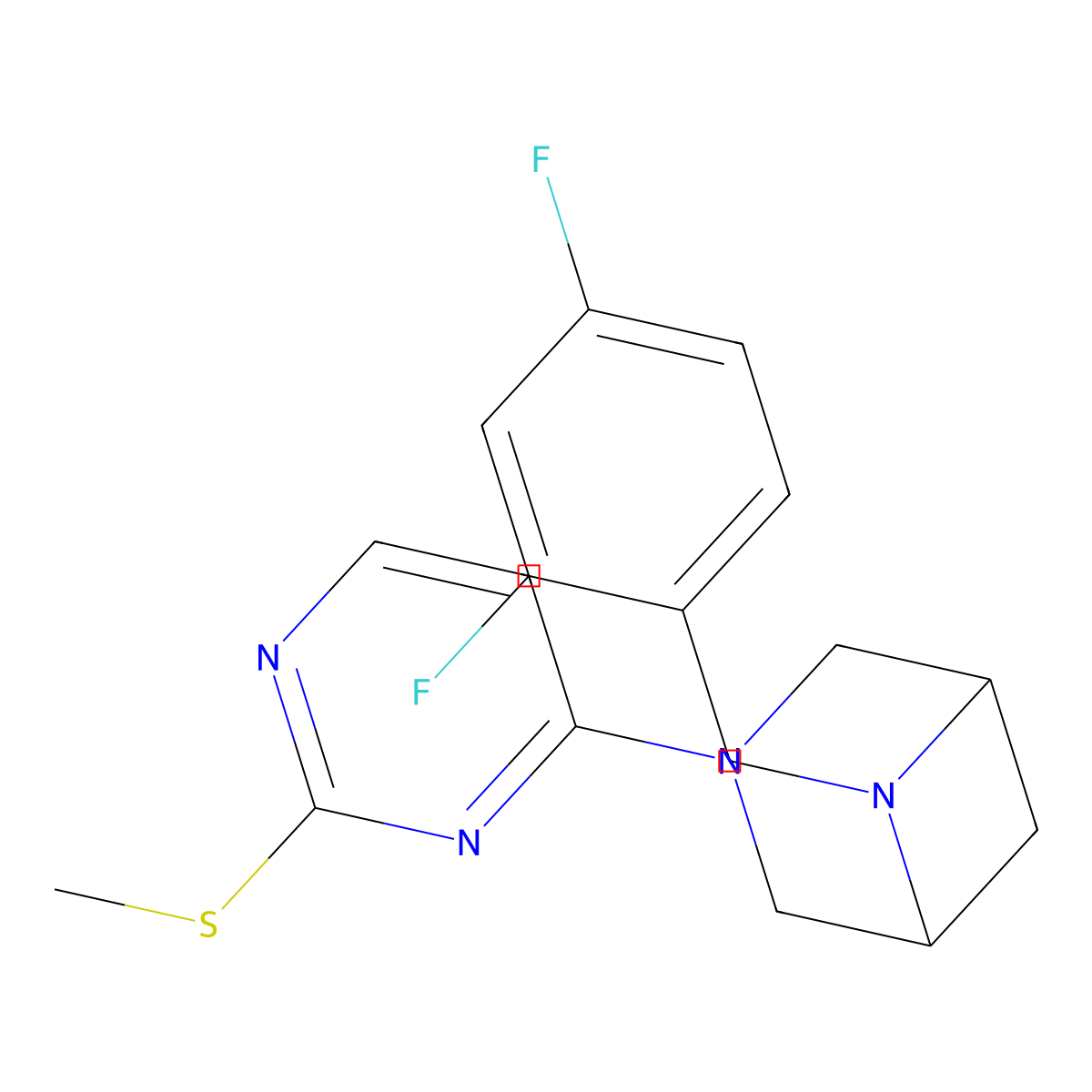 6-[(2,4-Difluorophenyl)methyl]-3-[2-(methylsulfanyl)pyrimidin-4-yl]-3,6-diazabicyclo[3.1.1]heptane molecular structure, CAS 3054544-70-3