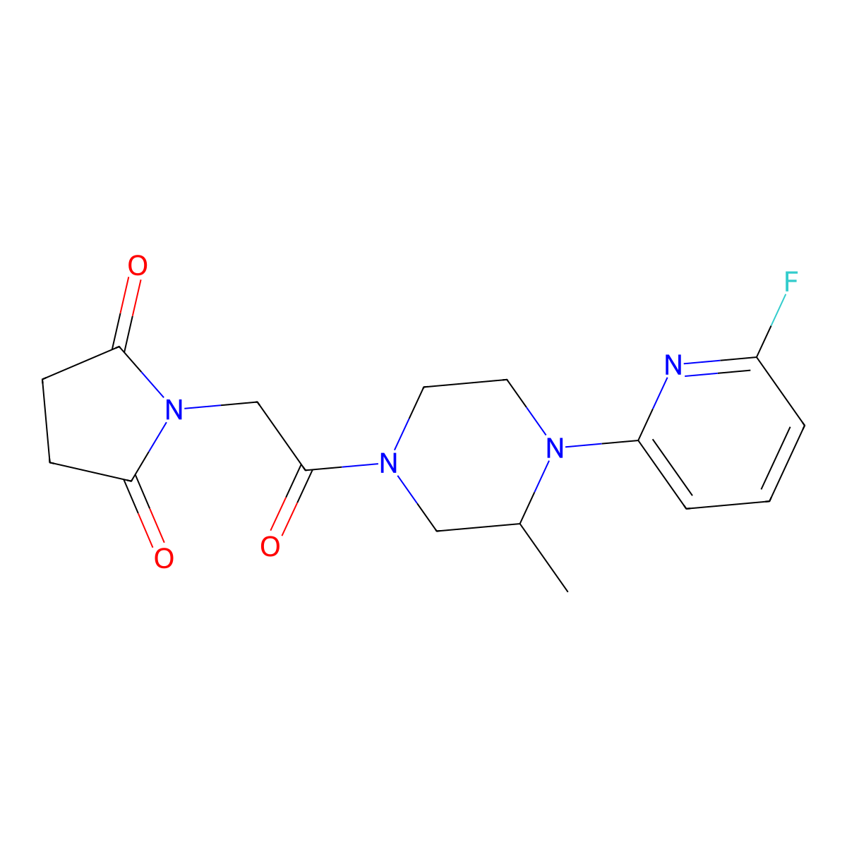 1-{2-[4-(6-Fluoropyridin-2-yl)-3-methylpiperazin-1-yl]-2-oxoethyl}pyrrolidine-2,5-dione molecular structure, CAS 3054544-71-4