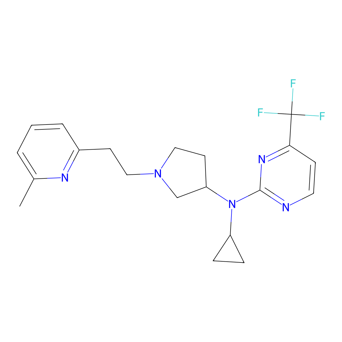N-cyclopropyl-N-{1-[2-(6-methylpyridin-2-yl)ethyl]pyrrolidin-3-yl}-4-(trifluoromethyl)pyrimidin-2-amine molecular structure, CAS 3054544-73-6