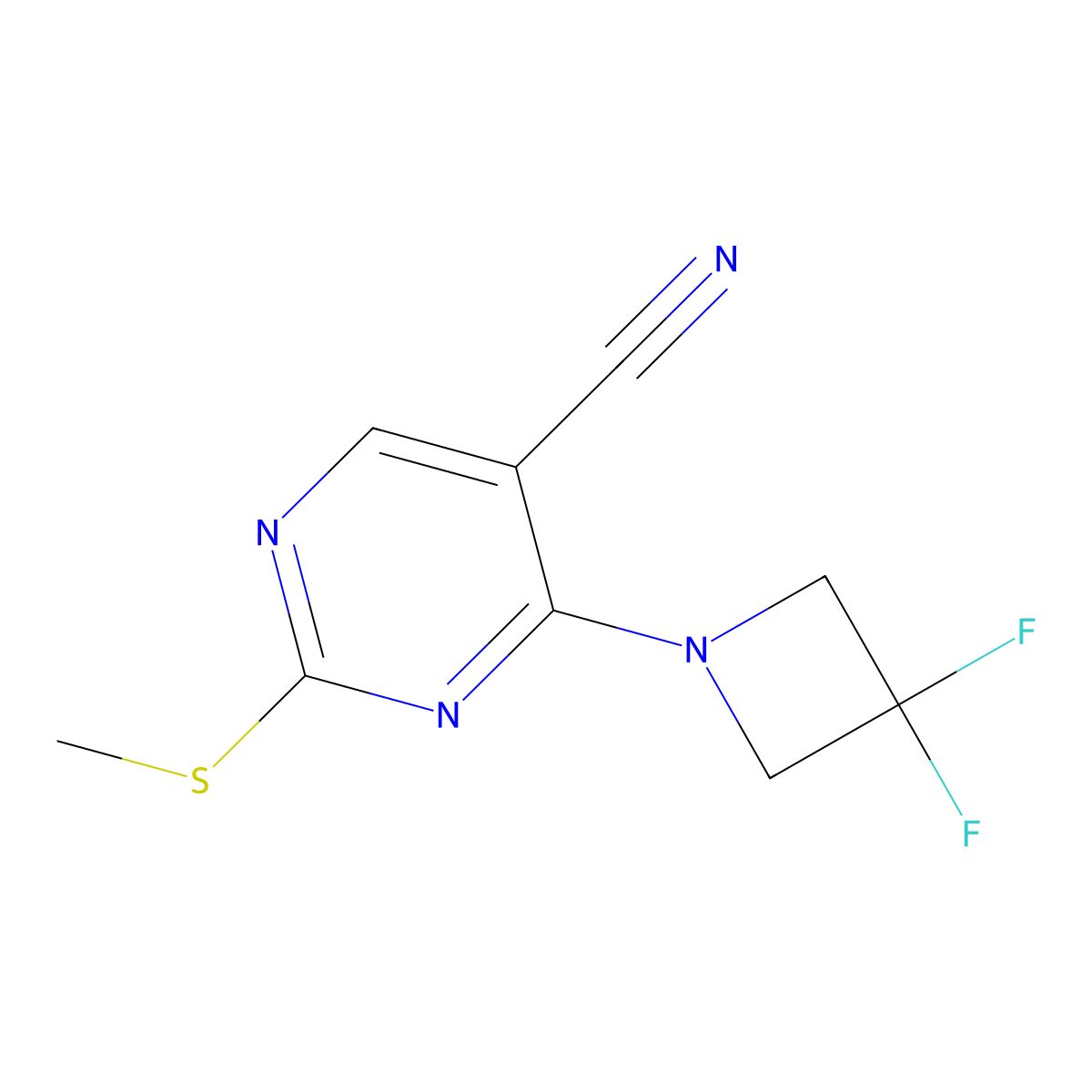 4-(3,3-Difluoroazetidin-1-yl)-2-(methylsulfanyl)pyrimidine-5-carbonitrile molecular structure, CAS 3054544-80-5