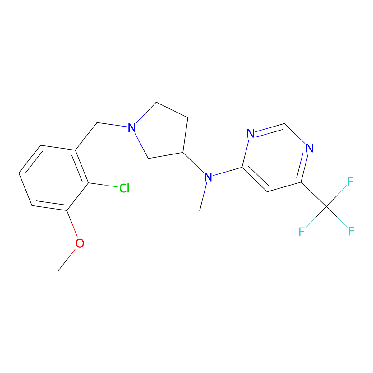 N-{1-[(2-chloro-3-methoxyphenyl)methyl]pyrrolidin-3-yl}-N-methyl-6-(trifluoromethyl)pyrimidin-4-amine molecular structure, CAS 3054544-81-6