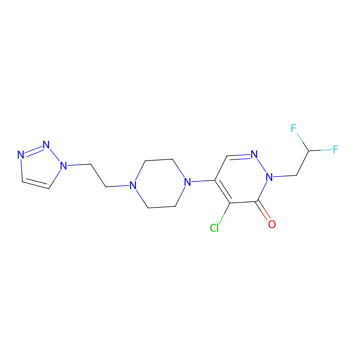 4-chloro-2-(2,2-difluoroethyl)-5-{4-[2-(1H-1,2,3-triazol-1-yl)ethyl]piperazin-1-yl}-2,3-dihydropyridazin-3-one molecular structure, CAS 3054544-83-8