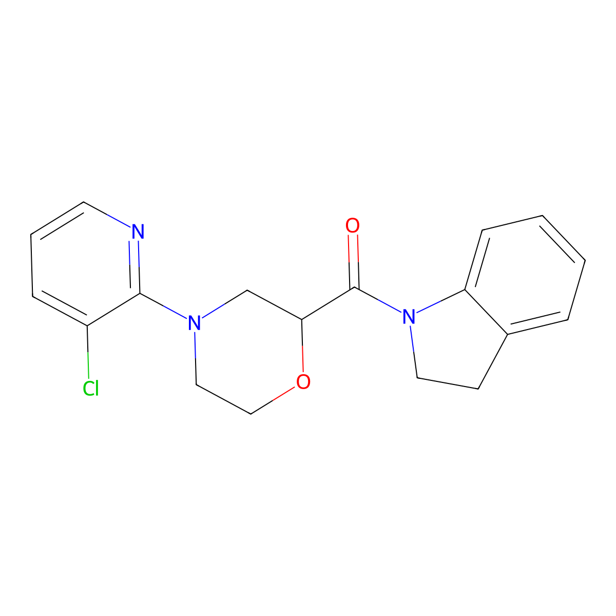 1-[4-(3-chloropyridin-2-yl)morpholine-2-carbonyl]-2,3-dihydro-1H-indole molecular structure, CAS 3054544-86-1