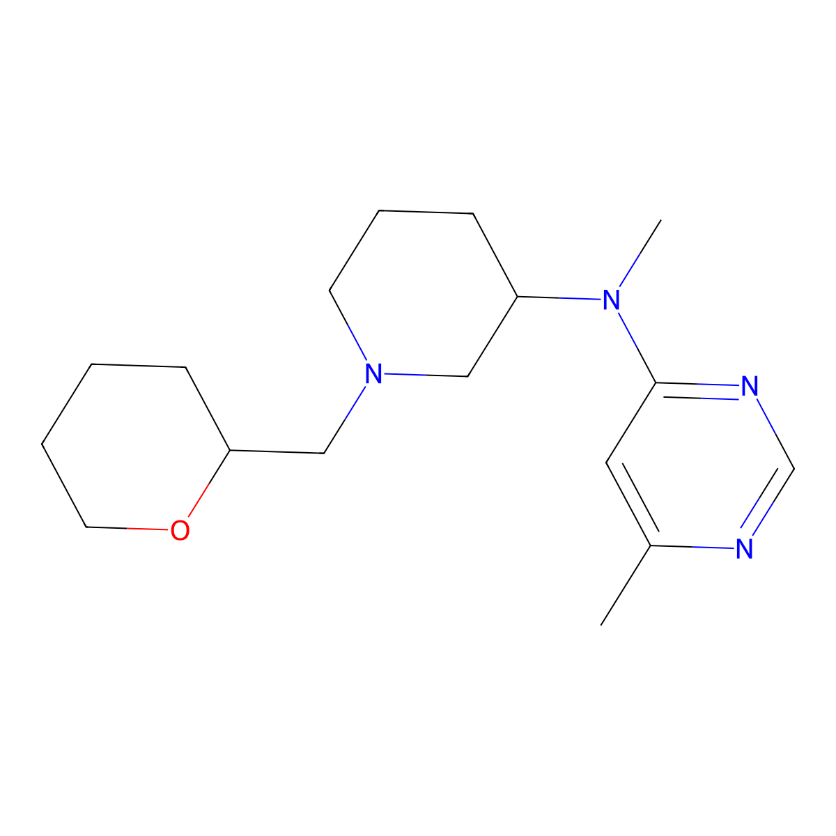N,6-dimethyl-N-{1-[(oxan-2-yl)methyl]piperidin-3-yl}pyrimidin-4-amine molecular structure, CAS 3054544-87-2