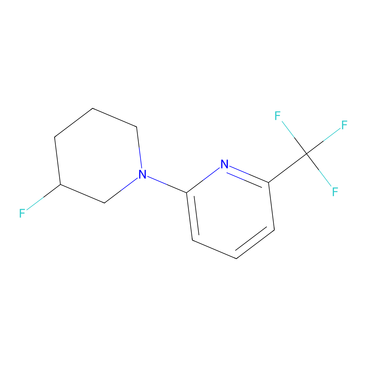 2-(3-Fluoropiperidin-1-yl)-6-(trifluoromethyl)pyridine molecular structure, CAS 3054544-97-4
