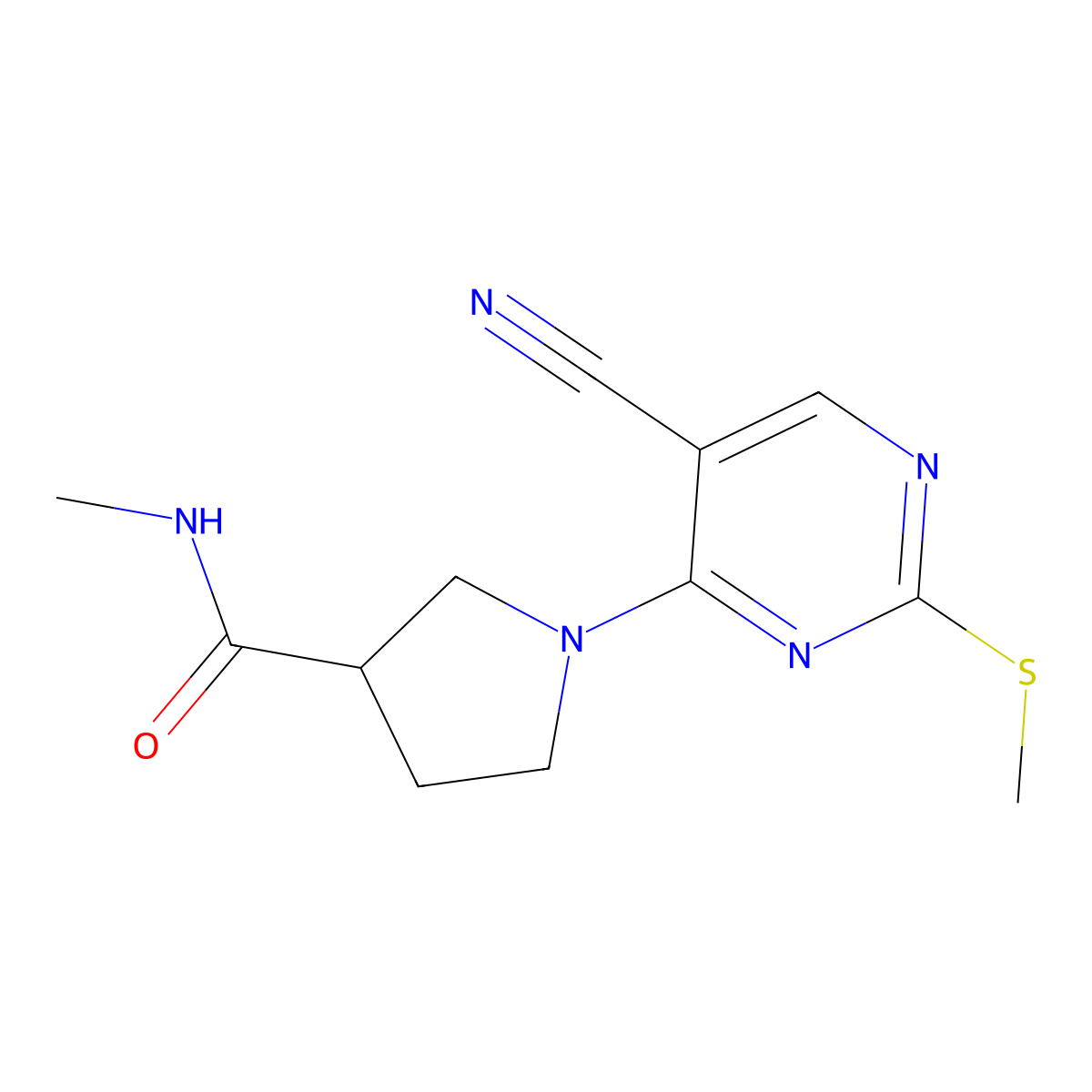 1-[5-cyano-2-(methylsulfanyl)pyrimidin-4-yl]-N-methylpyrrolidine-3-carboxamide molecular structure, CAS 3054544-99-6