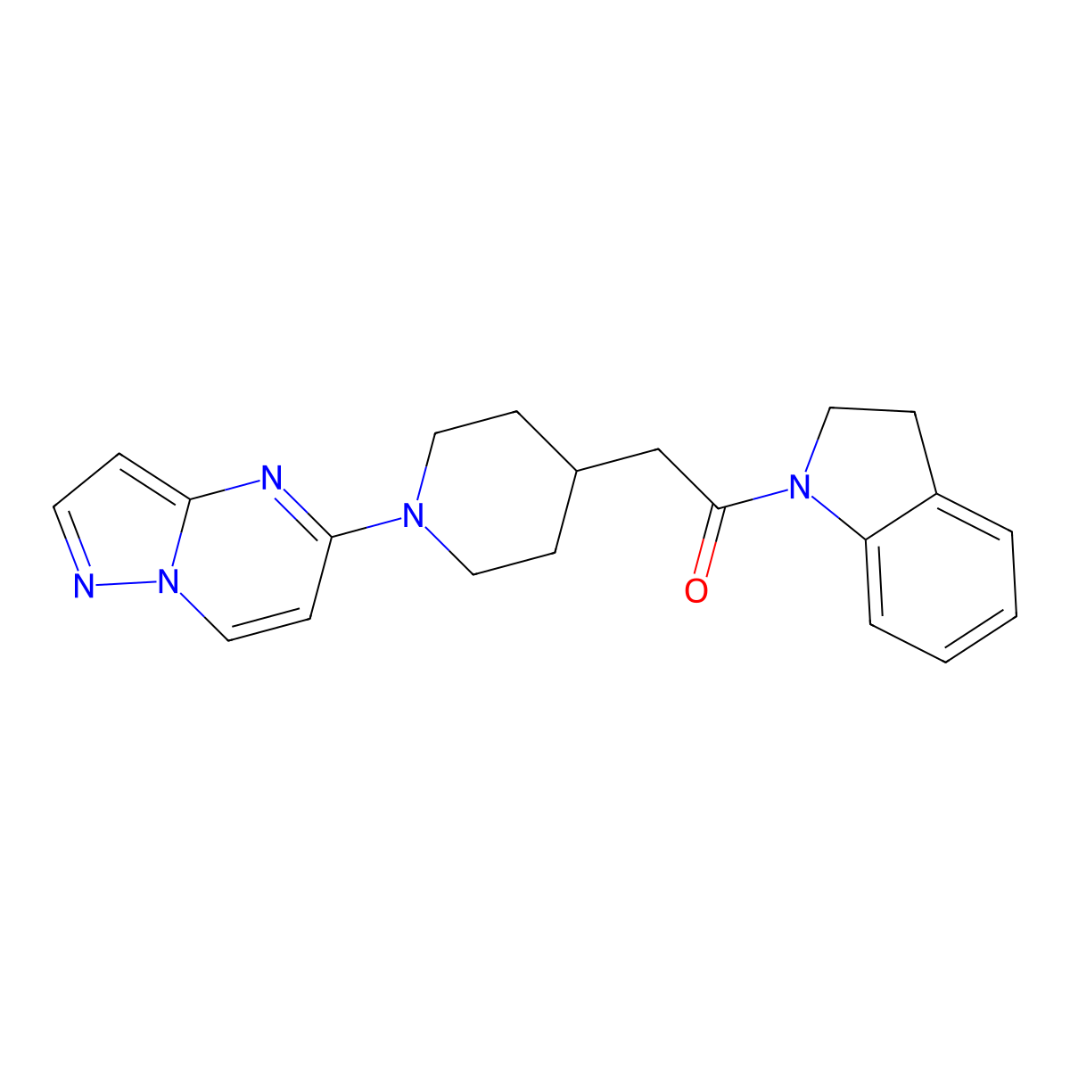 1-(2,3-dihydro-1H-indol-1-yl)-2-(1-{pyrazolo[1,5-a]pyrimidin-5-yl}piperidin-4-yl)ethan-1-one molecular structure, CAS 3054545-01-3