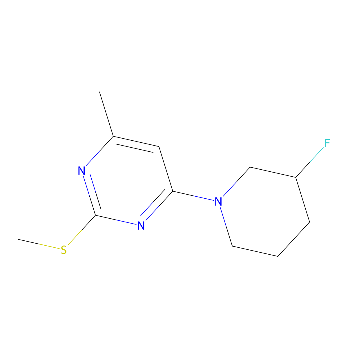 4-(3-Fluoropiperidin-1-yl)-6-methyl-2-(methylsulfanyl)pyrimidine molecular structure, CAS 3054545-03-5
