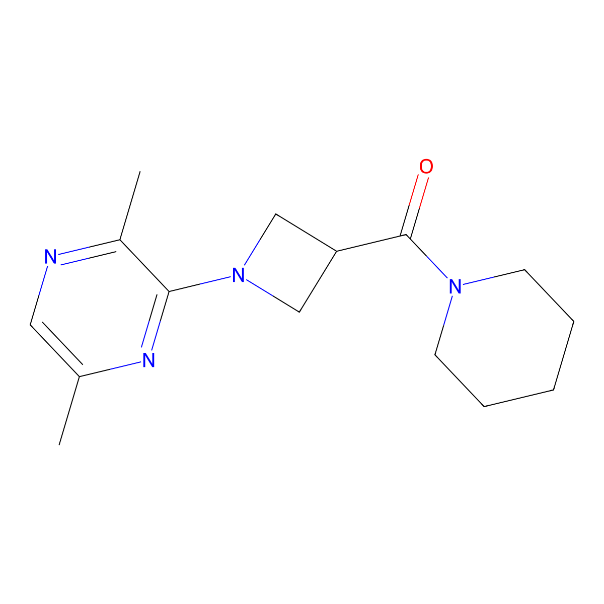 2,5-Dimethyl-3-[3-(piperidine-1-carbonyl)azetidin-1-yl]pyrazine molecular structure, CAS 3054545-08-0