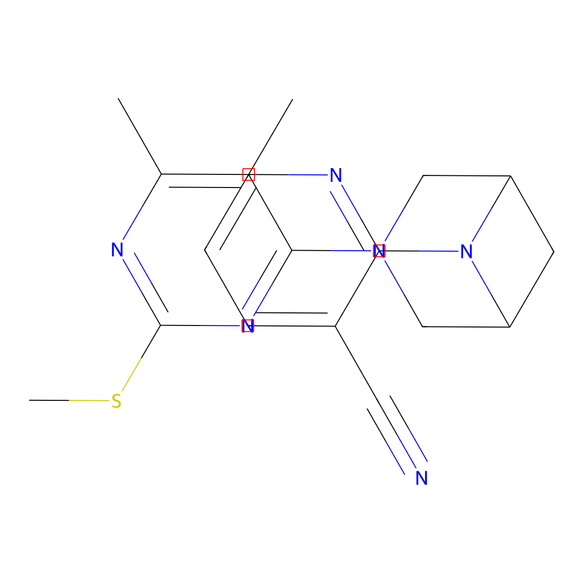 2-{3-[5,6-Dimethyl-2-(methylsulfanyl)pyrimidin-4-yl]-3,6-diazabicyclo[3.1.1]heptan-6-yl}pyridine-3-carbonitrile molecular structure, CAS 3054545-10-4