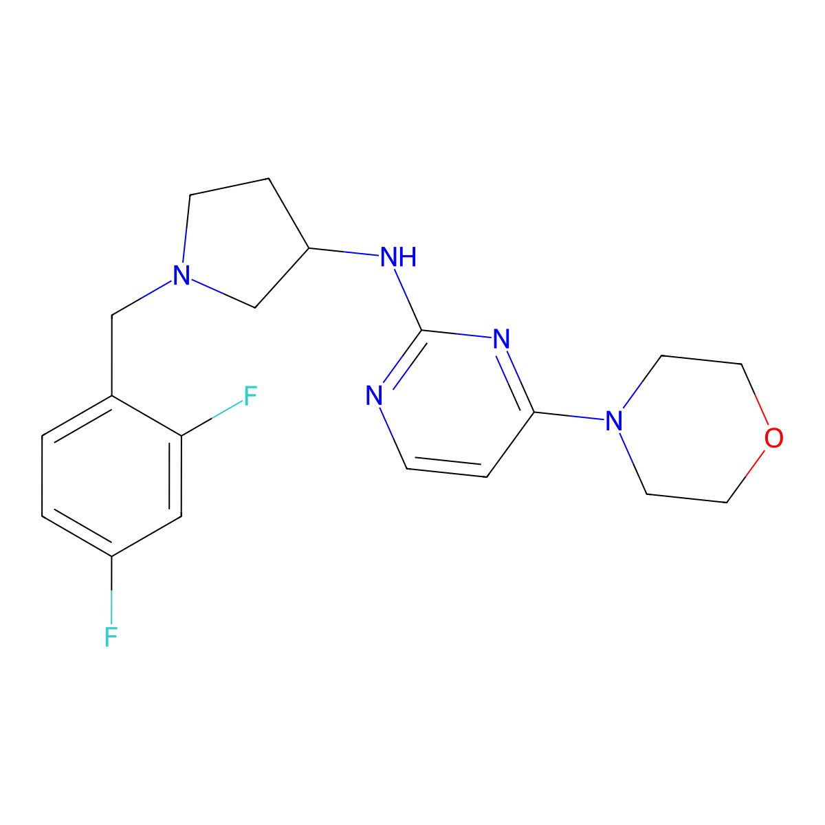 N-{1-[(2,4-difluorophenyl)methyl]pyrrolidin-3-yl}-4-(morpholin-4-yl)pyrimidin-2-amine molecular structure, CAS 3054545-11-5