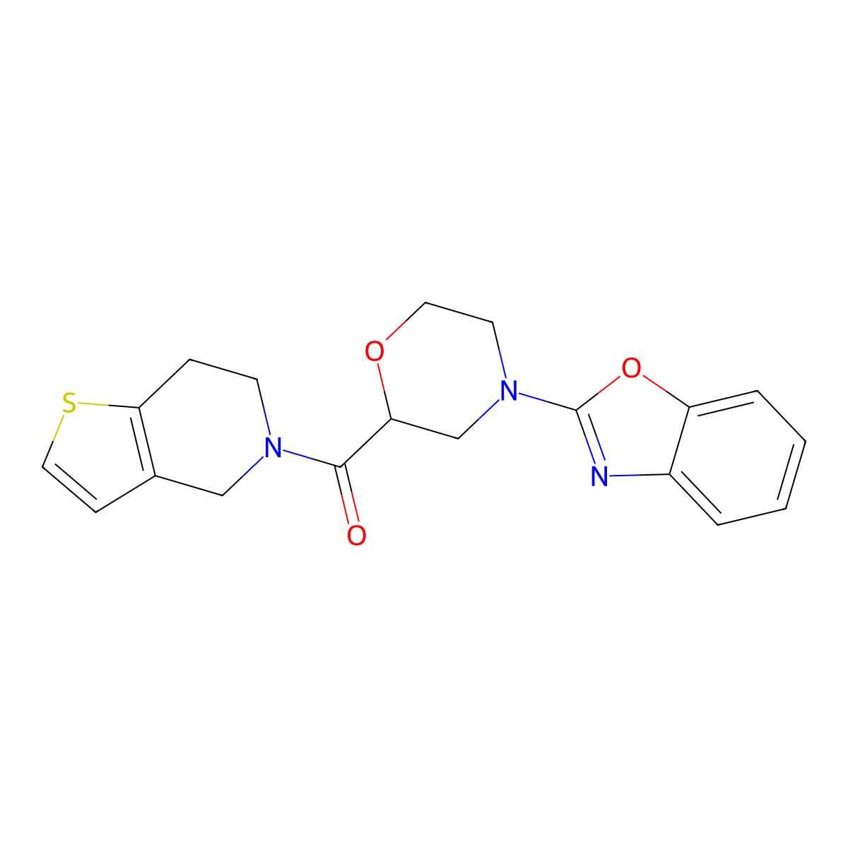 2-(2-{4H,5H,6H,7H-thieno[3,2-c]pyridine-5-carbonyl}morpholin-4-yl)-1,3-benzoxazole molecular structure, CAS 3054545-13-7