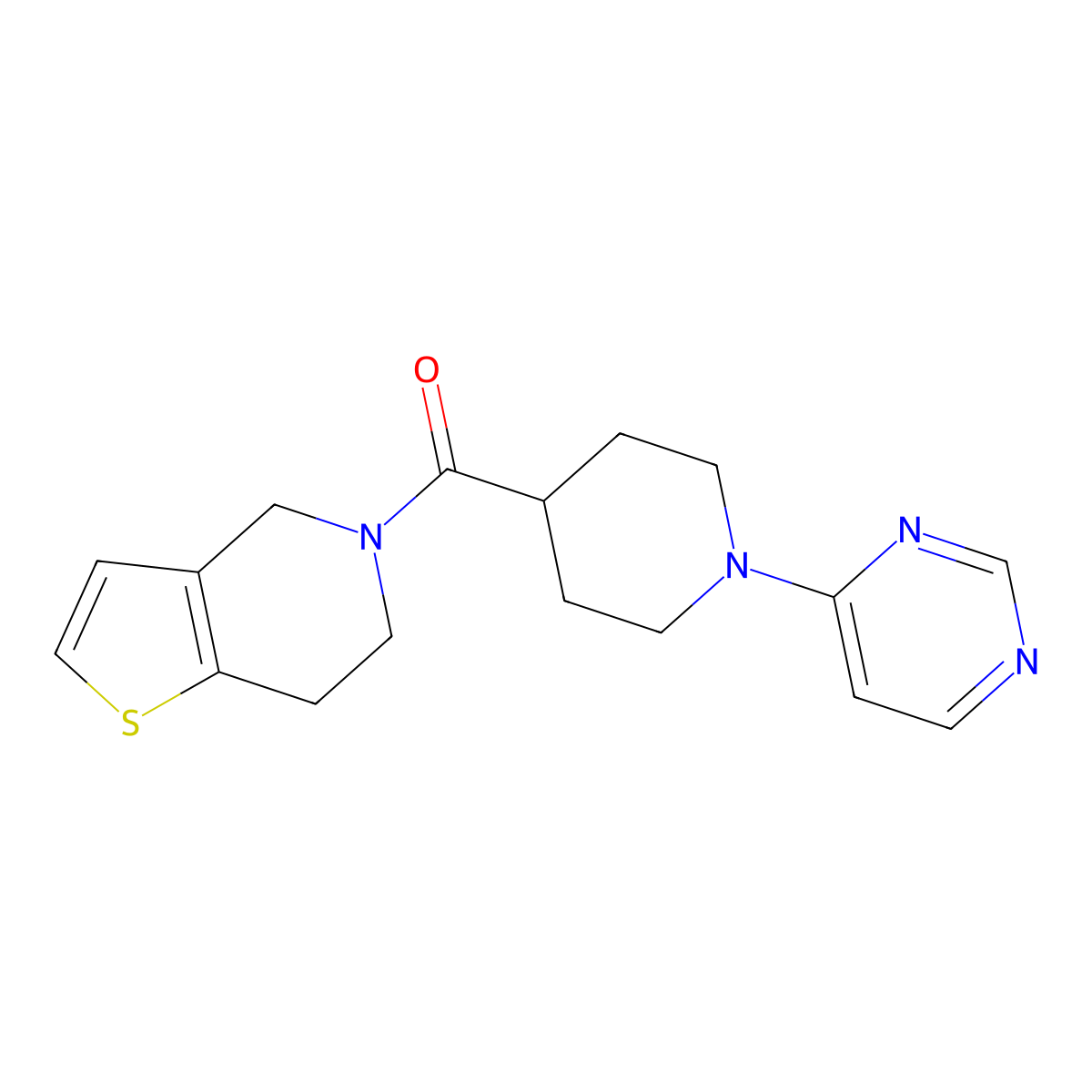4-(4-{4H,5H,6H,7H-thieno[3,2-c]pyridine-5-carbonyl}piperidin-1-yl)pyrimidine molecular structure, CAS 3054545-19-3