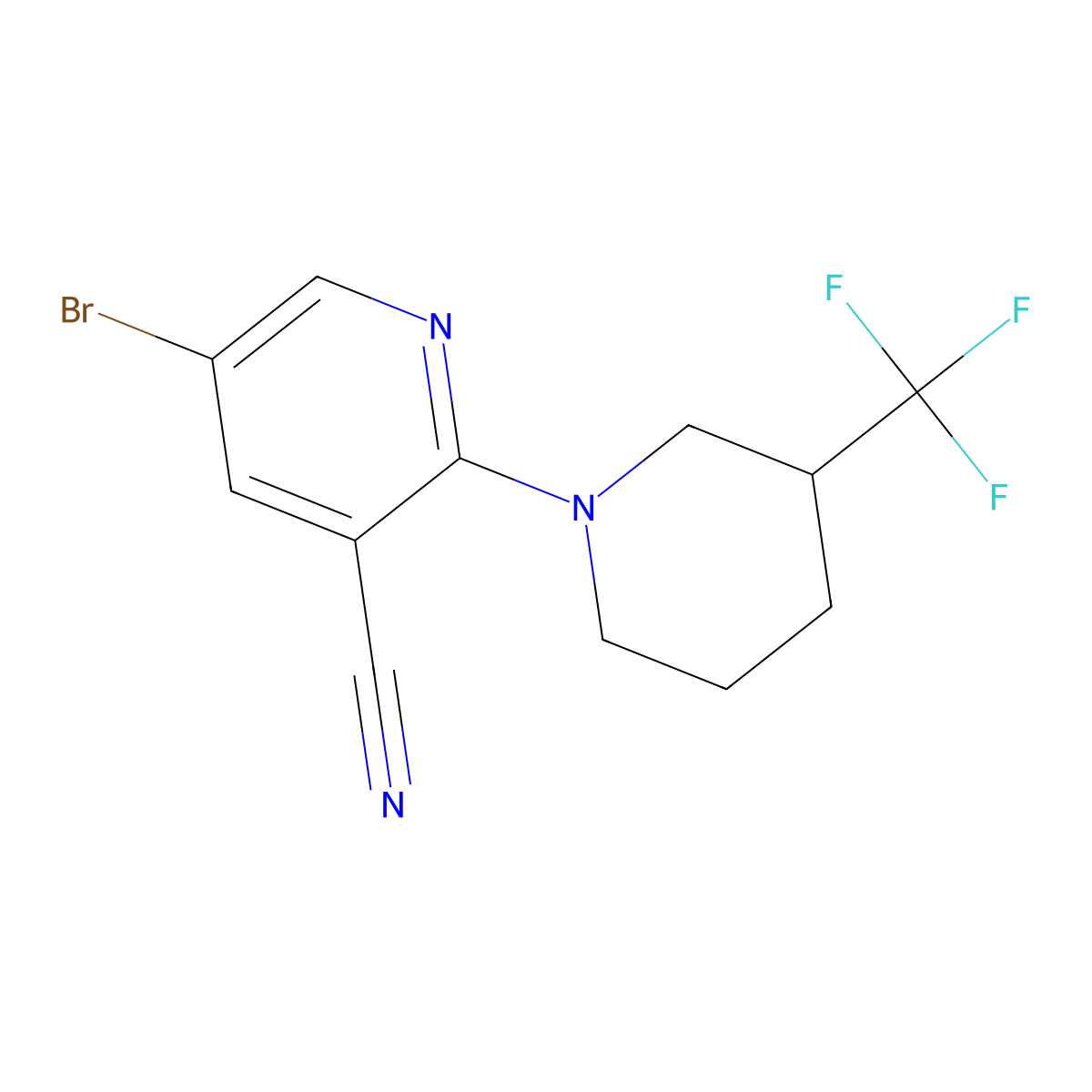 5-Bromo-2-[3-(trifluoromethyl)piperidin-1-yl]pyridine-3-carbonitrile molecular structure, CAS 3054545-23-9