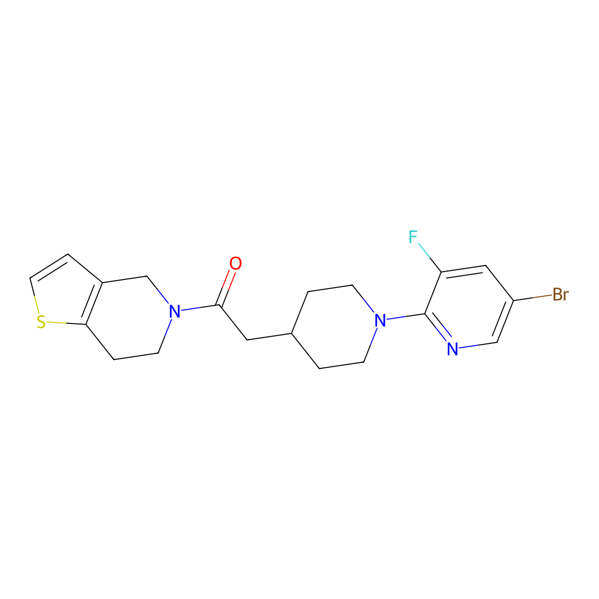 2-[1-(5-bromo-3-fluoropyridin-2-yl)piperidin-4-yl]-1-{4H,5H,6H,7H-thieno[3,2-c]pyridin-5-yl}ethan-1-one molecular structure, CAS 3054545-25-1