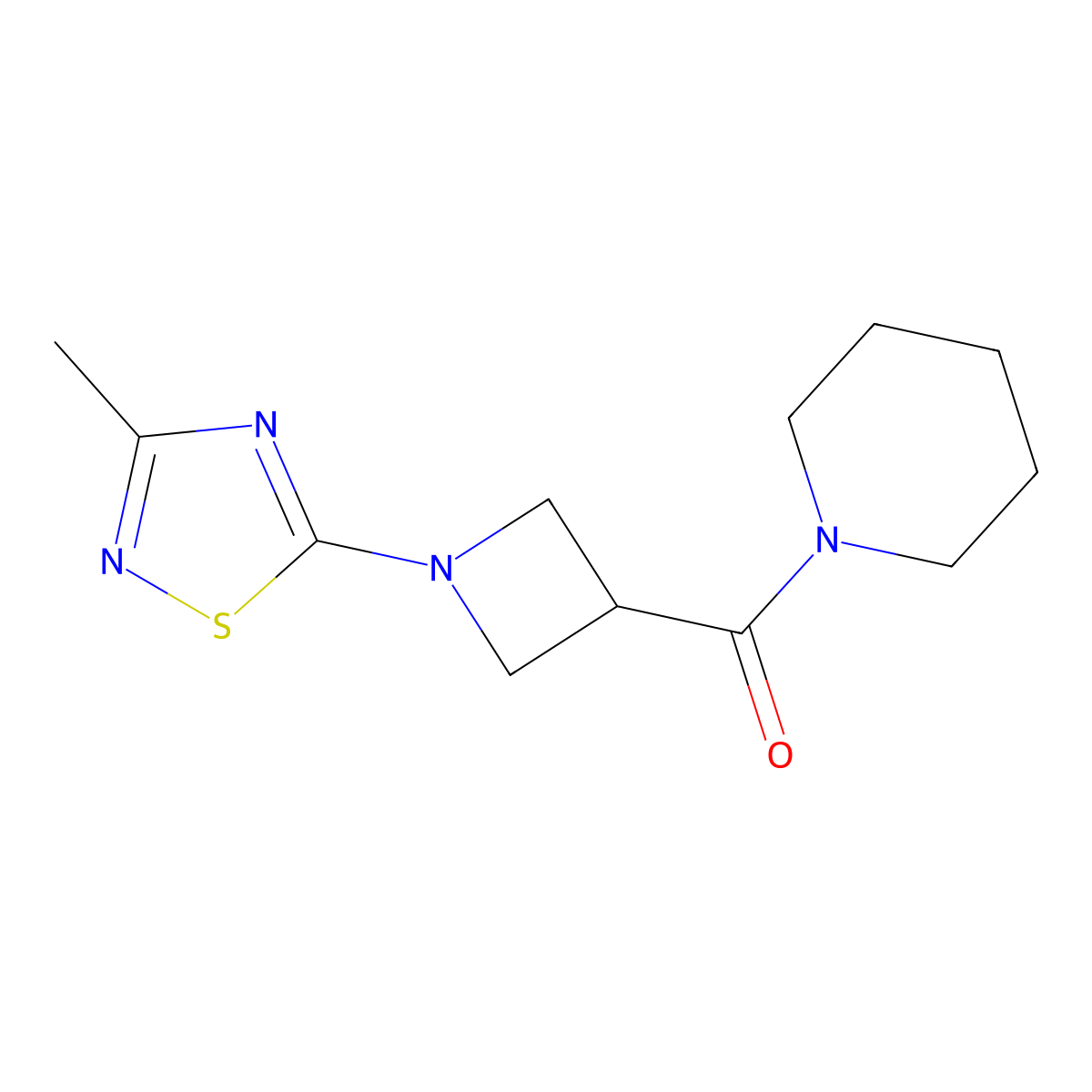 1-[1-(3-Methyl-1,2,4-thiadiazol-5-yl)azetidine-3-carbonyl]piperidine molecular structure, CAS 3054545-28-4