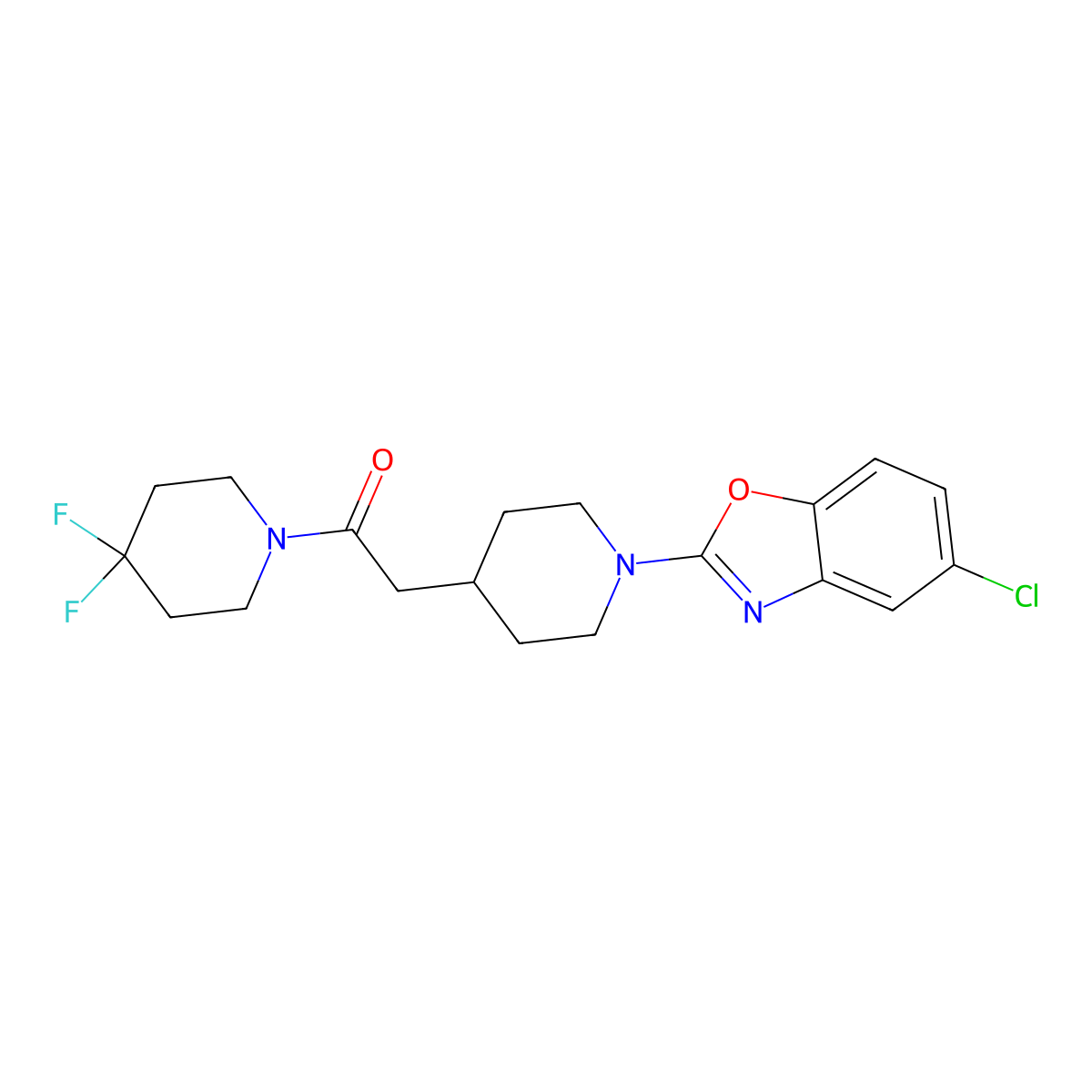 2-[1-(5-Chloro-1,3-benzoxazol-2-yl)piperidin-4-yl]-1-(4,4-difluoropiperidin-1-yl)ethan-1-one molecular structure, CAS 3054545-29-5