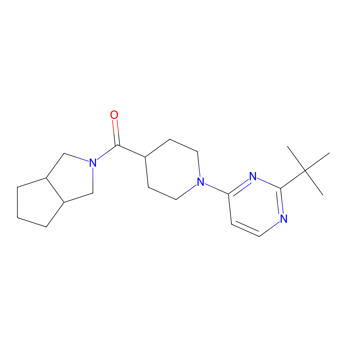 2-Tert-butyl-4-(4-{octahydrocyclopenta[c]pyrrole-2-carbonyl}piperidin-1-yl)pyrimidine molecular structure, CAS 3054545-30-8
