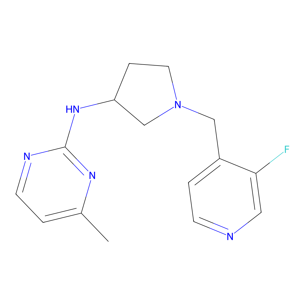 N-{1-[(3-fluoropyridin-4-yl)methyl]pyrrolidin-3-yl}-4-methylpyrimidin-2-amine molecular structure, CAS 3054545-31-9