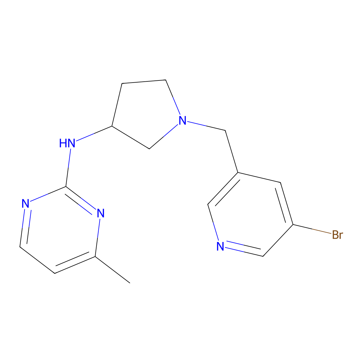 N-{1-[(5-bromopyridin-3-yl)methyl]pyrrolidin-3-yl}-4-methylpyrimidin-2-amine molecular structure, CAS 3054545-36-4