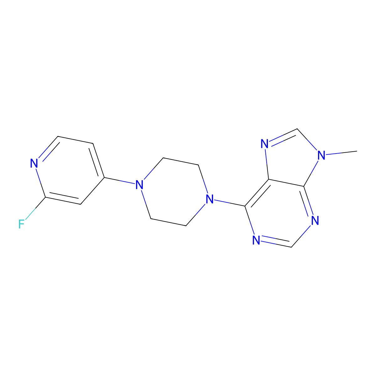6-[4-(2-fluoropyridin-4-yl)piperazin-1-yl]-9-methyl-9H-purine molecular structure, CAS 3054545-37-5