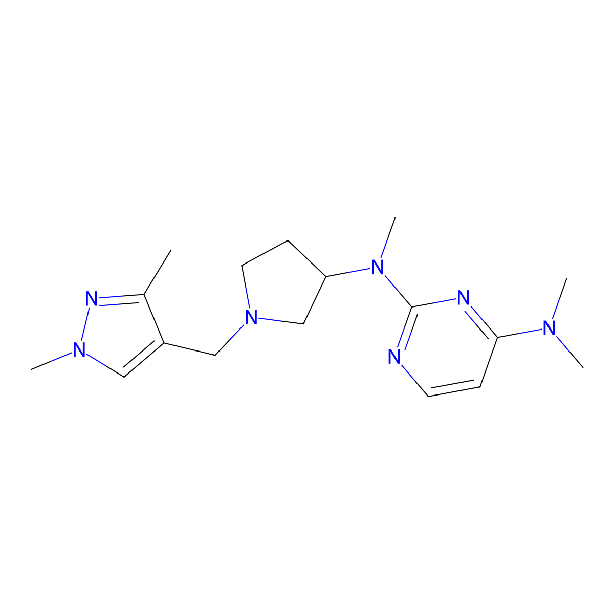 N2-{1-[(1,3-dimethyl-1H-pyrazol-4-yl)methyl]pyrrolidin-3-yl}-N2,N4,N4-trimethylpyrimidine-2,4-diamine molecular structure, CAS 3054545-40-0