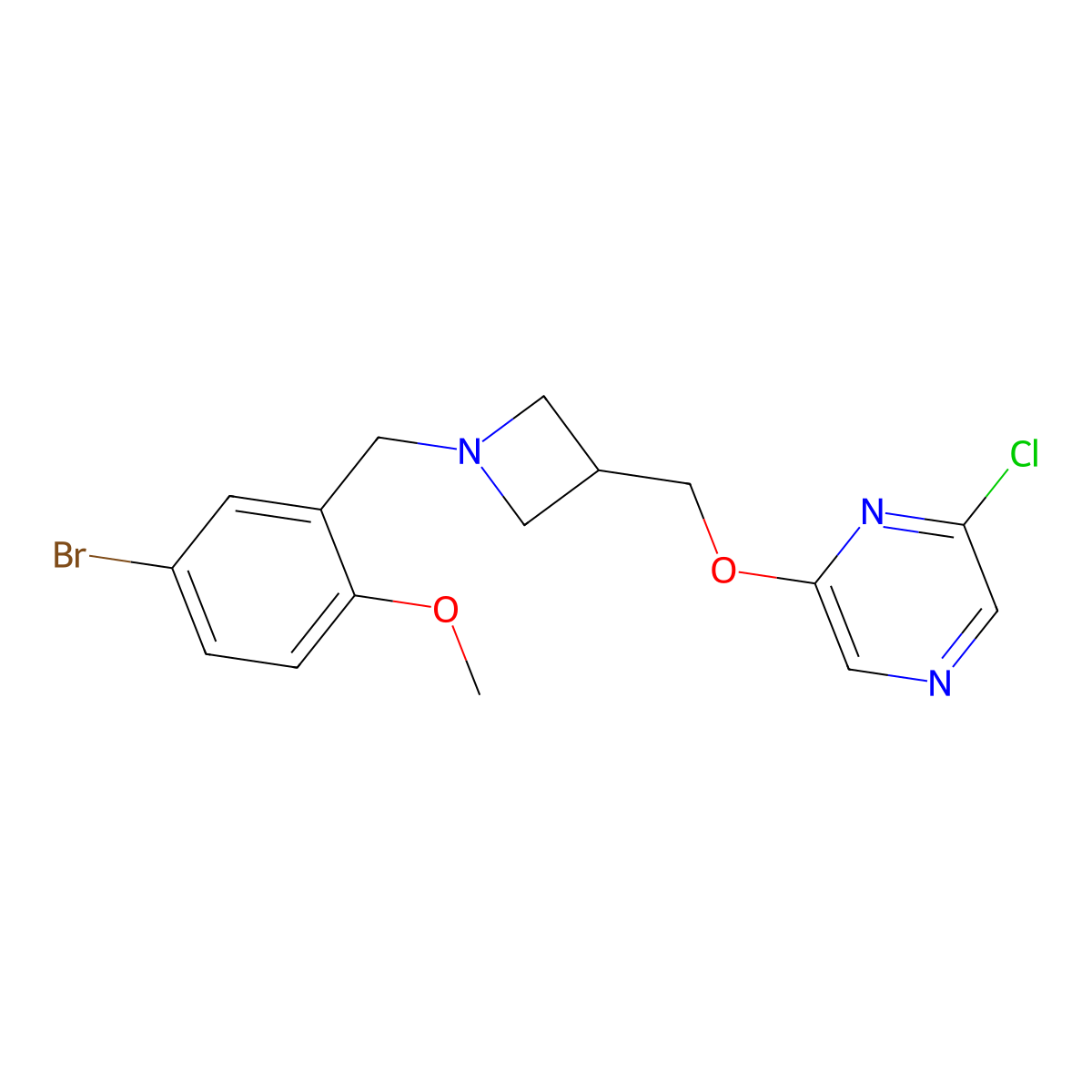 2-({1-[(5-Bromo-2-methoxyphenyl)methyl]azetidin-3-yl}methoxy)-6-chloropyrazine molecular structure, CAS 3054545-43-3