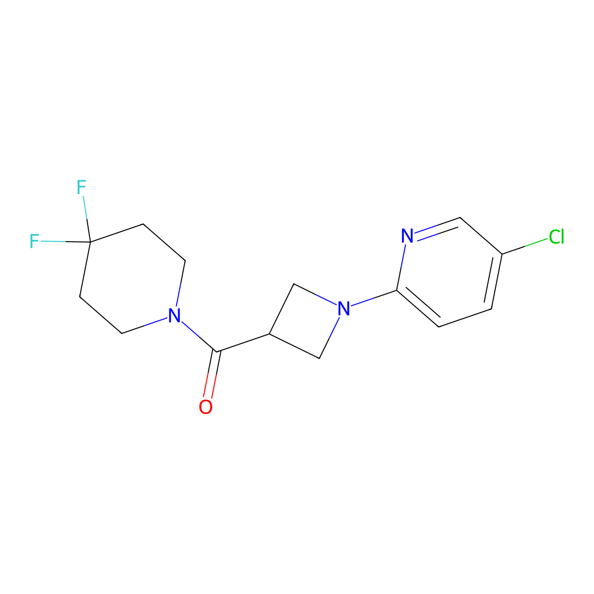 5-Chloro-2-[3-(4,4-difluoropiperidine-1-carbonyl)azetidin-1-yl]pyridine molecular structure, CAS 3054545-44-4