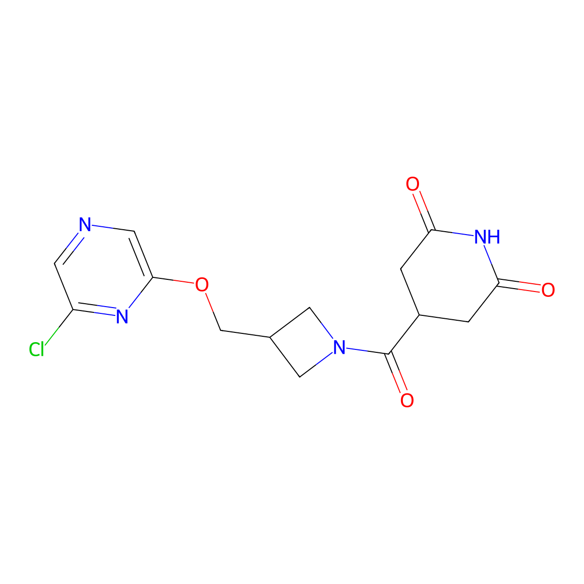 4-(3-{[(6-Chloropyrazin-2-yl)oxy]methyl}azetidine-1-carbonyl)piperidine-2,6-dione molecular structure, CAS 3054545-45-5