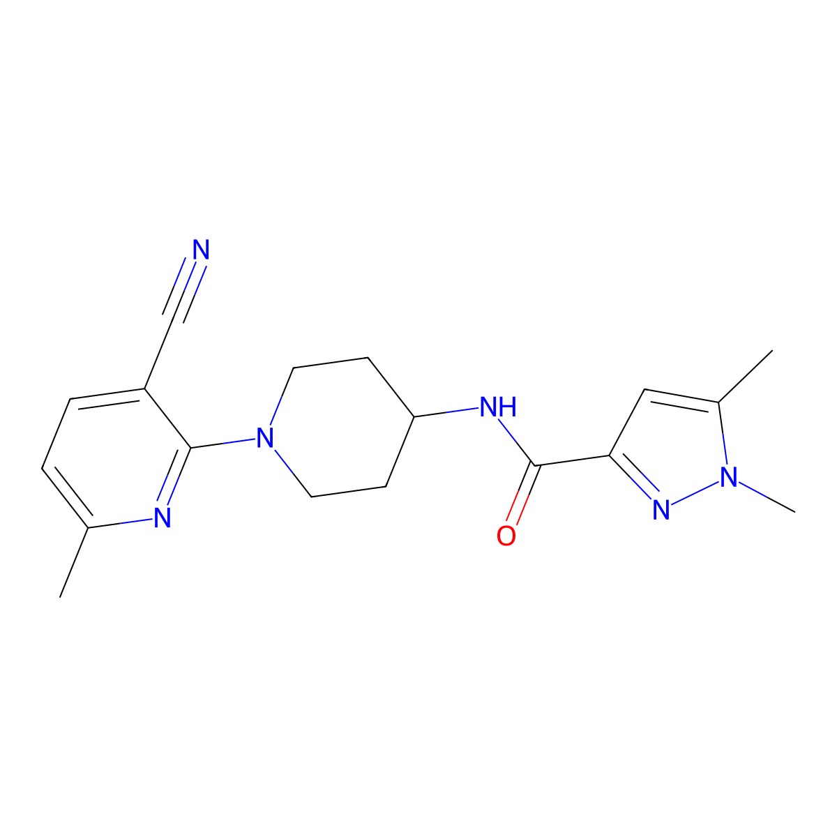 N-[1-(3-cyano-6-methylpyridin-2-yl)piperidin-4-yl]-1,5-dimethyl-1H-pyrazole-3-carboxamide molecular structure, CAS 3054545-48-8