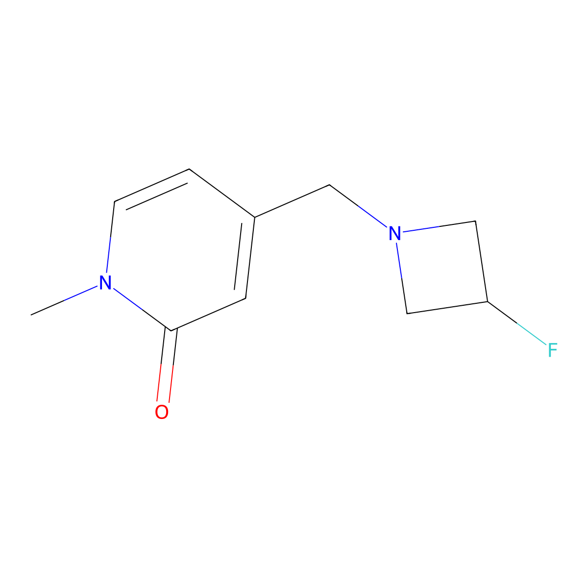 4-[(3-Fluoroazetidin-1-yl)methyl]-1-methyl-1,2-dihydropyridin-2-one molecular structure, CAS 3054545-55-7