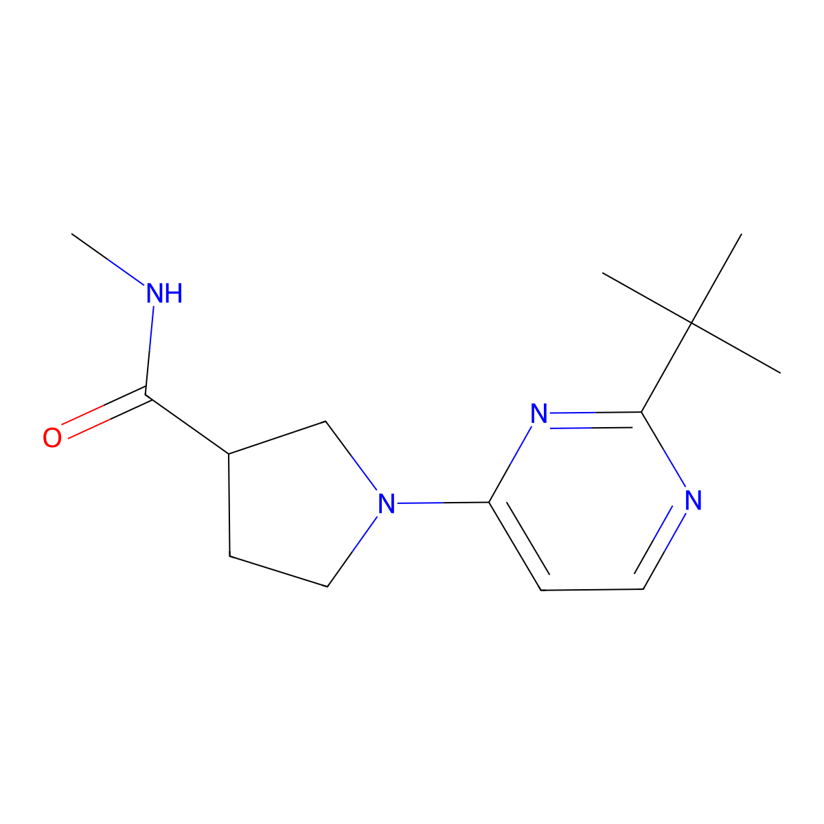 1-(2-tert-butylpyrimidin-4-yl)-N-methylpyrrolidine-3-carboxamide molecular structure, CAS 3054545-60-4