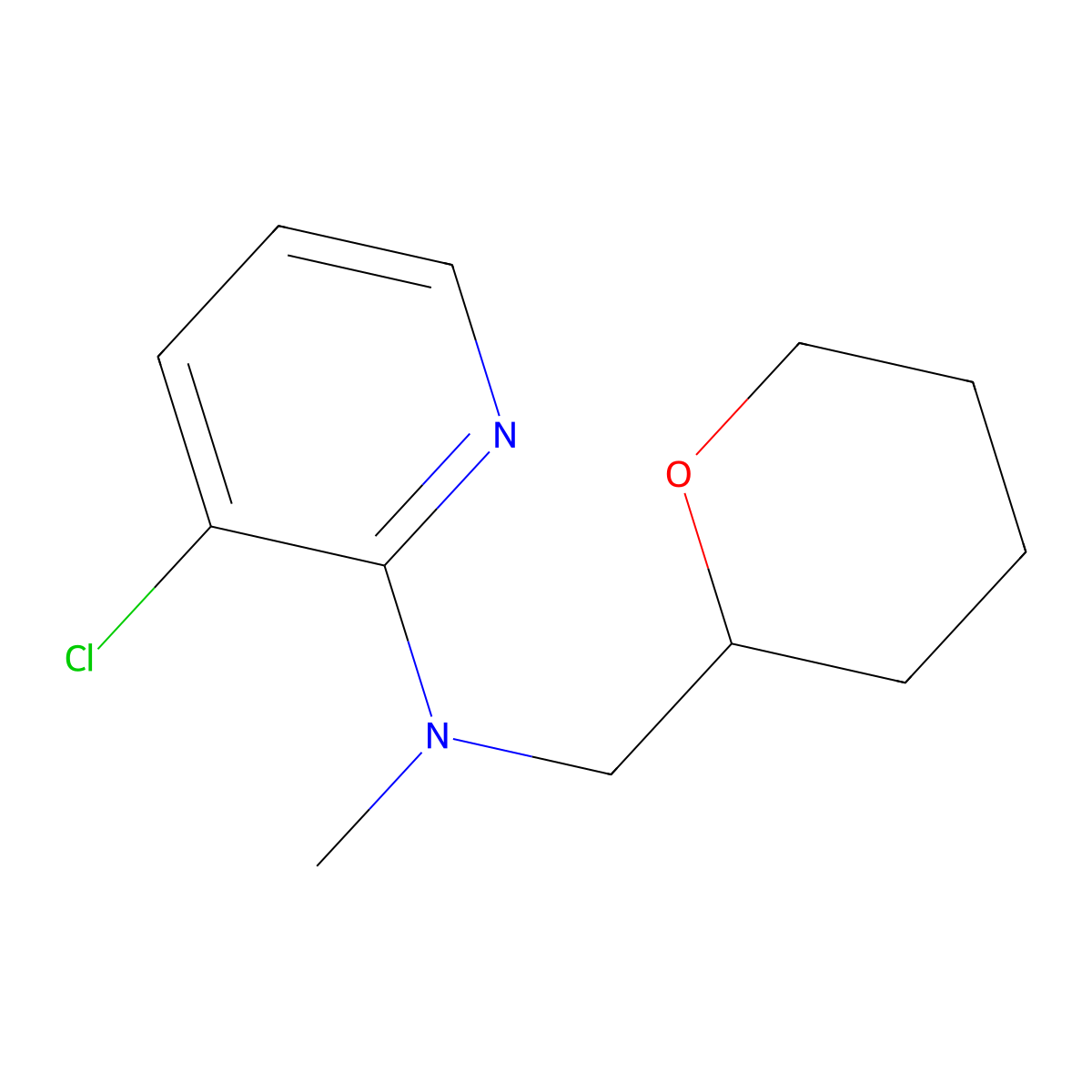 3-chloro-N-methyl-N-[(oxan-2-yl)methyl]pyridin-2-amine molecular structure, CAS 3054545-62-6
