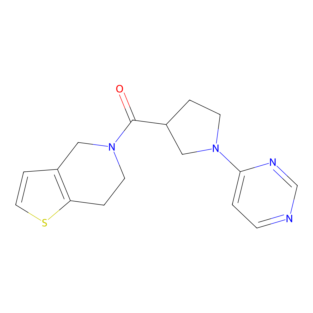 4-(3-{4H,5H,6H,7H-thieno[3,2-c]pyridine-5-carbonyl}pyrrolidin-1-yl)pyrimidine molecular structure, CAS 3054545-66-0