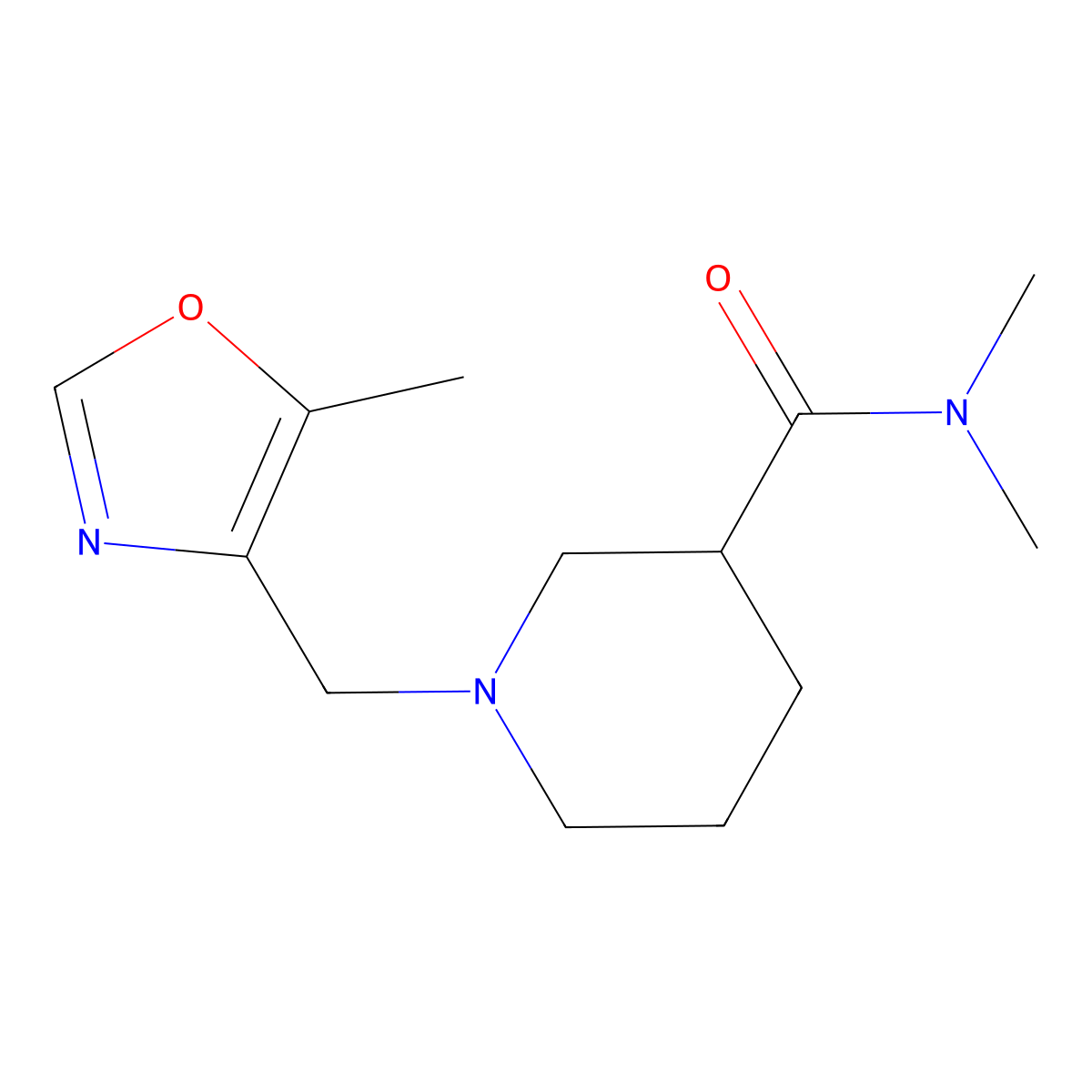 N,N-dimethyl-1-[(5-methyl-1,3-oxazol-4-yl)methyl]piperidine-3-carboxamide molecular structure, CAS 3054545-69-3