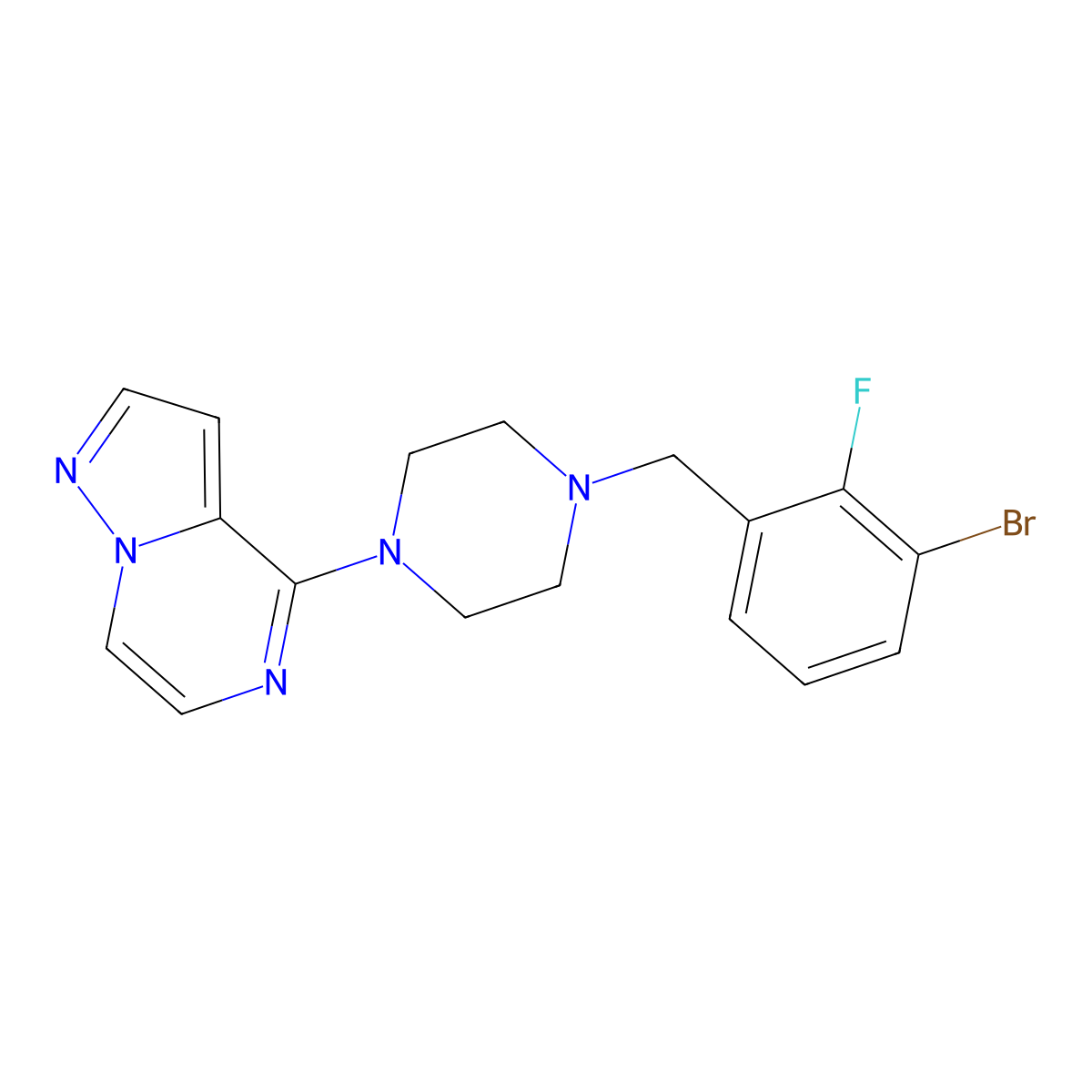 1-[(3-Bromo-2-fluorophenyl)methyl]-4-{pyrazolo[1,5-a]pyrazin-4-yl}piperazine molecular structure, CAS 3054545-72-8