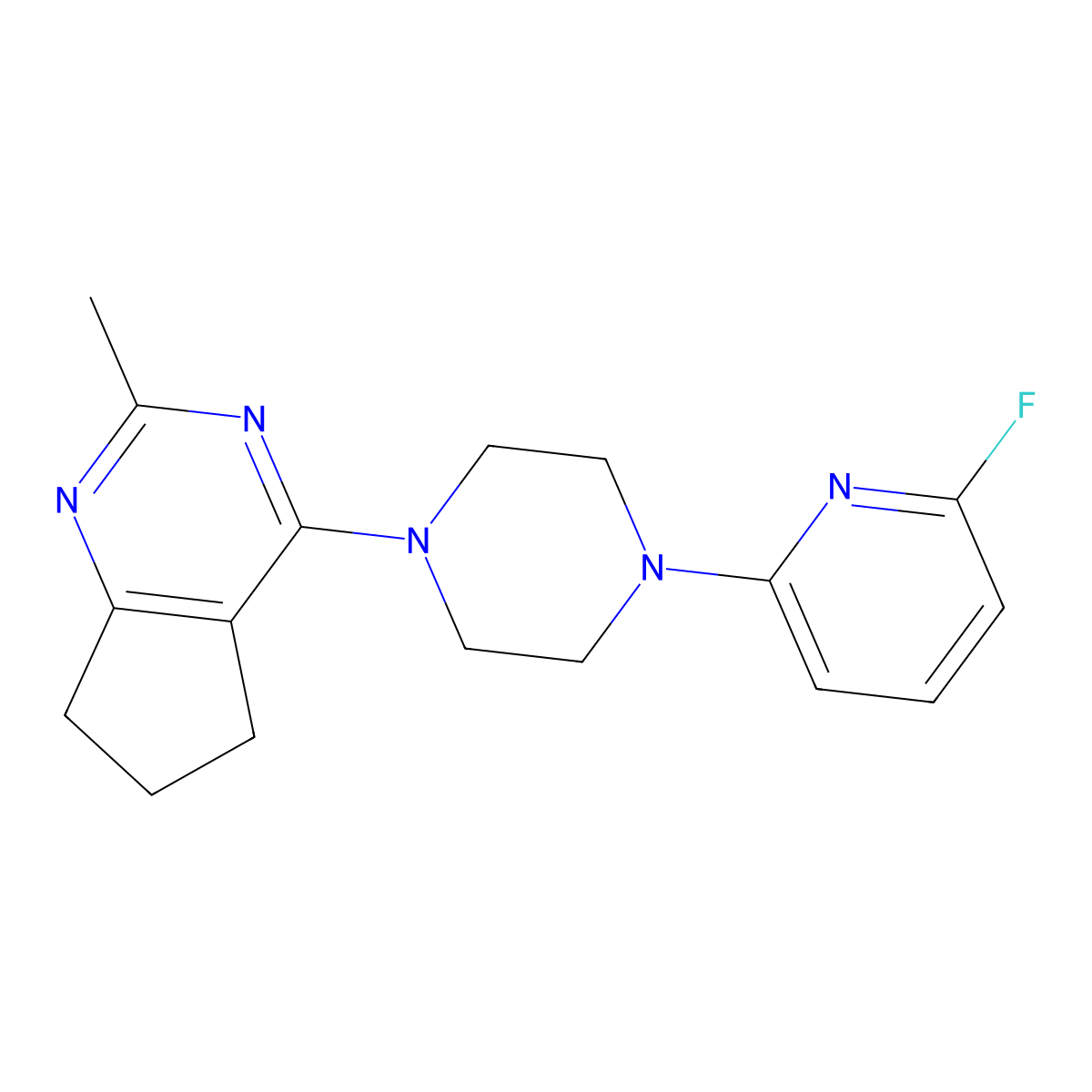 1-(6-fluoropyridin-2-yl)-4-{2-methyl-5H,6H,7H-cyclopenta[d]pyrimidin-4-yl}piperazine molecular structure, CAS 3054545-73-9