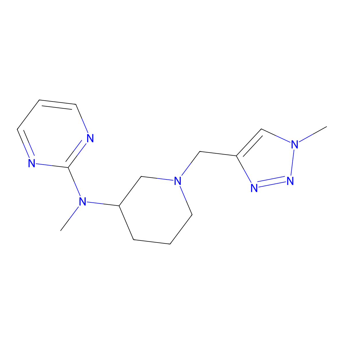 N-methyl-N-{1-[(1-methyl-1H-1,2,3-triazol-4-yl)methyl]piperidin-3-yl}pyrimidin-2-amine molecular structure, CAS 3054545-76-2