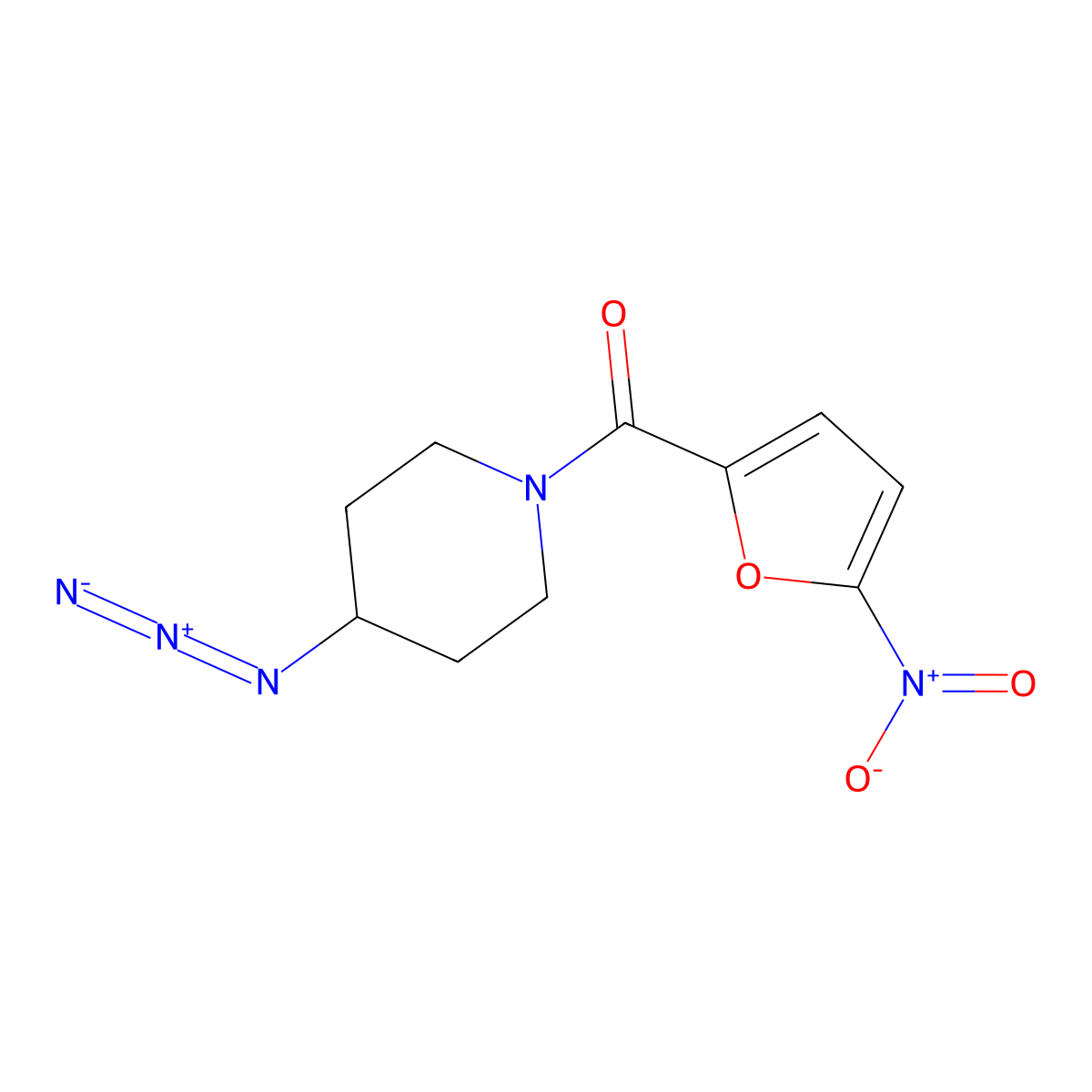 4-Azido-1-(5-nitrofuran-2-carbonyl)piperidine molecular structure, CAS 3054545-77-3