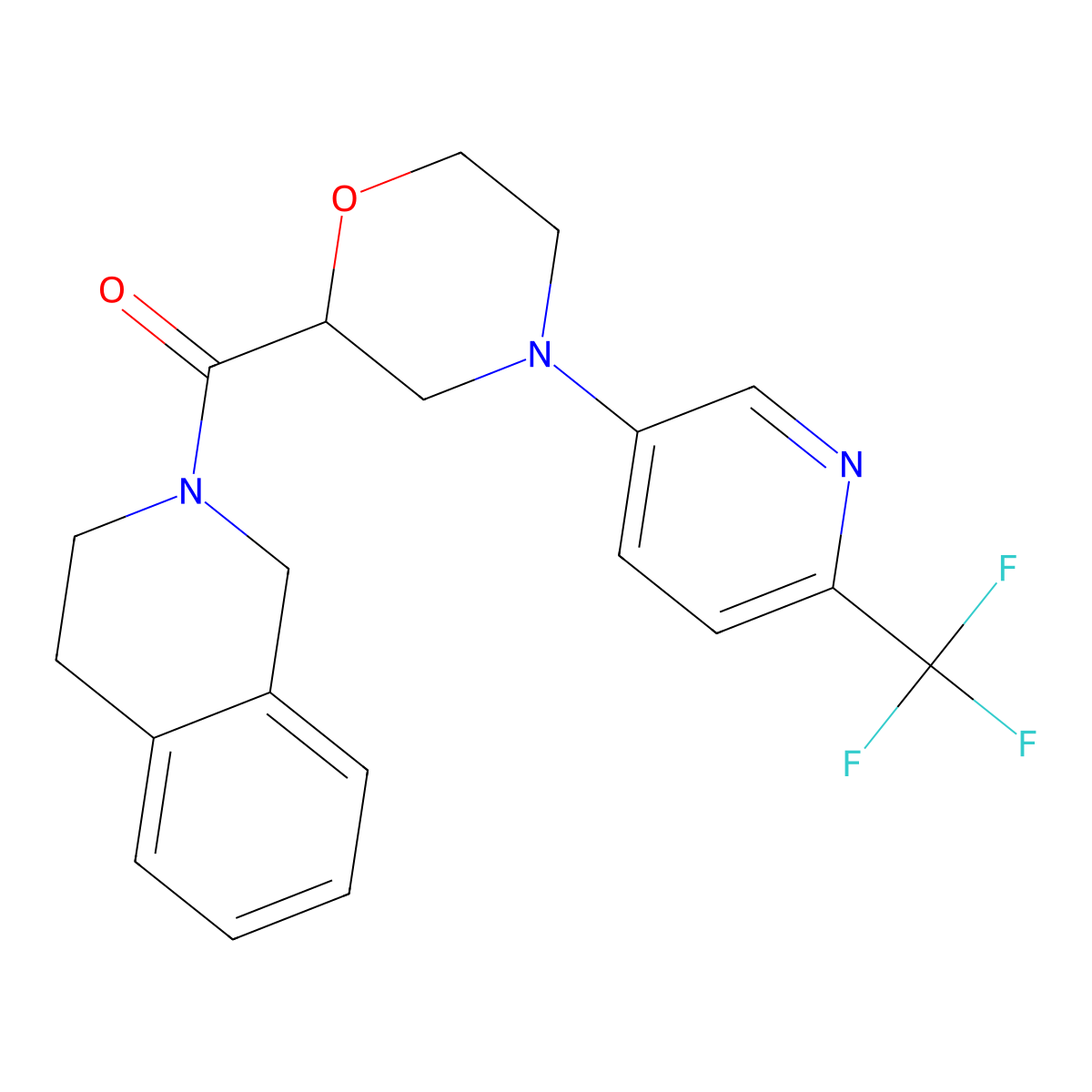 2-{4-[6-(Trifluoromethyl)pyridin-3-yl]morpholine-2-carbonyl}-1,2,3,4-tetrahydroisoquinoline molecular structure, CAS 3054545-80-8