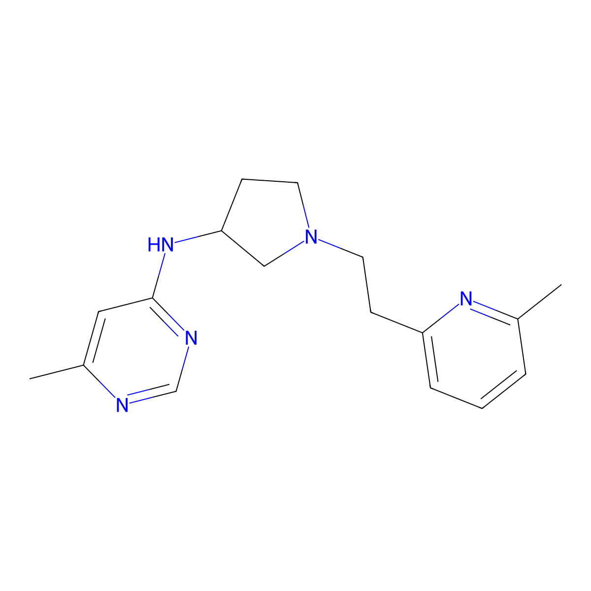 6-methyl-N-{1-[2-(6-methylpyridin-2-yl)ethyl]pyrrolidin-3-yl}pyrimidin-4-amine molecular structure, CAS 3054545-81-9