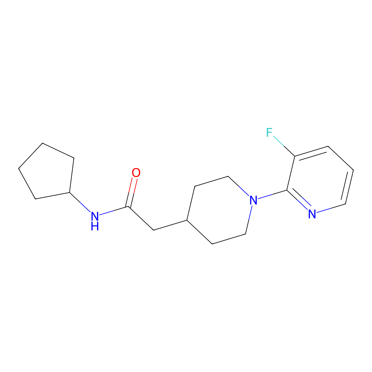 N-cyclopentyl-2-[1-(3-fluoropyridin-2-yl)piperidin-4-yl]acetamide molecular structure, CAS 3054545-84-2