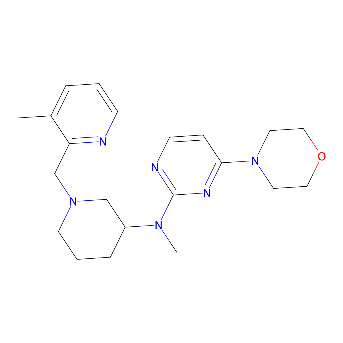 N-methyl-N-{1-[(3-methylpyridin-2-yl)methyl]piperidin-3-yl}-4-(morpholin-4-yl)pyrimidin-2-amine molecular structure, CAS 3054545-88-6