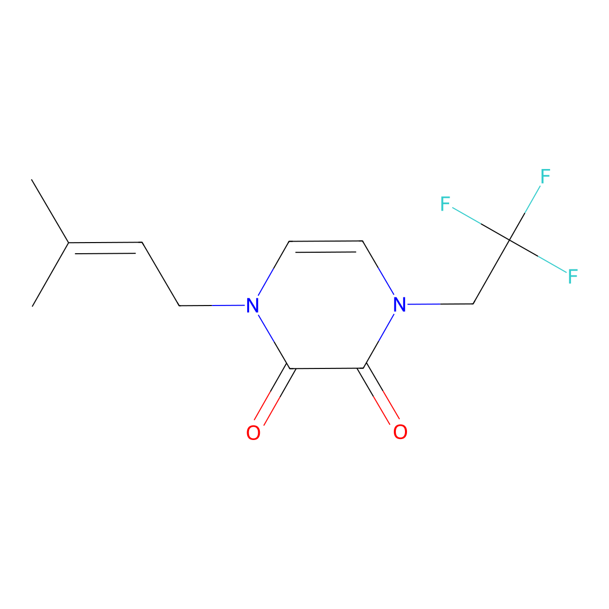 1-(3-Methylbut-2-en-1-yl)-4-(2,2,2-trifluoroethyl)-1,2,3,4-tetrahydropyrazine-2,3-dione molecular structure, CAS 3054545-89-7