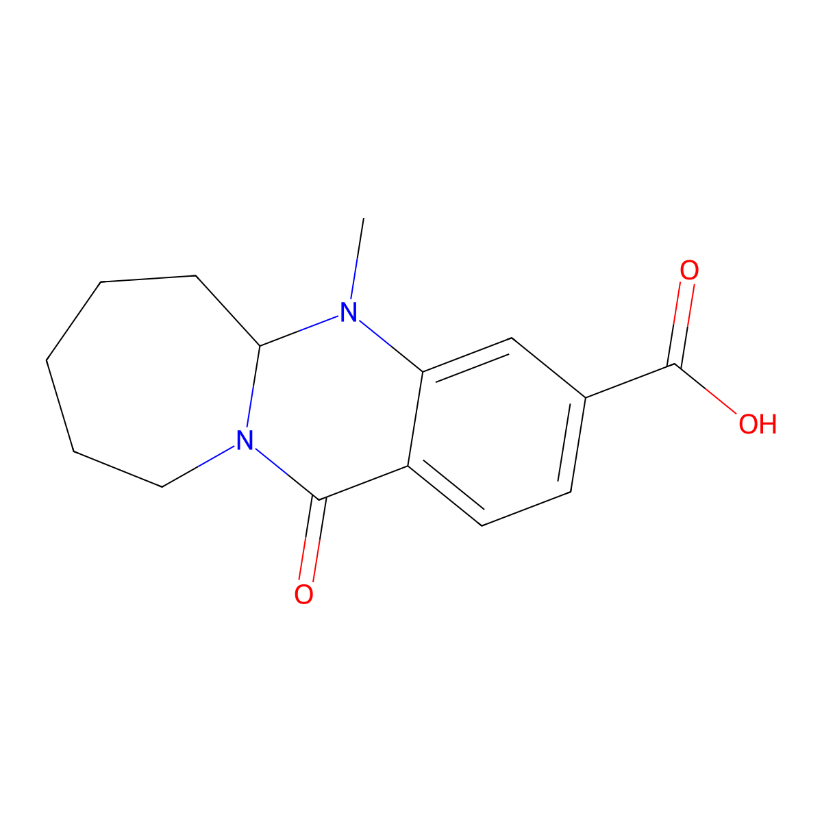 5-methyl-12-oxo-5H,5aH,6H,7H,8H,9H,10H,12H-azepino[2,1-b]quinazoline-3-carboxylic acid molecular structure, CAS 3054545-90-0