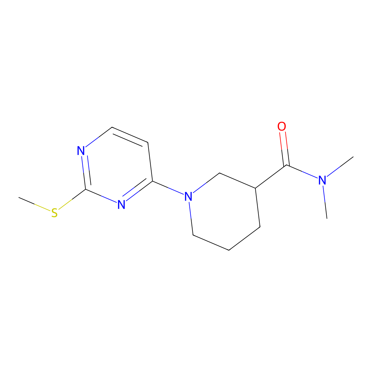 N,N-dimethyl-1-[2-(methylsulfanyl)pyrimidin-4-yl]piperidine-3-carboxamide molecular structure, CAS 3054545-91-1