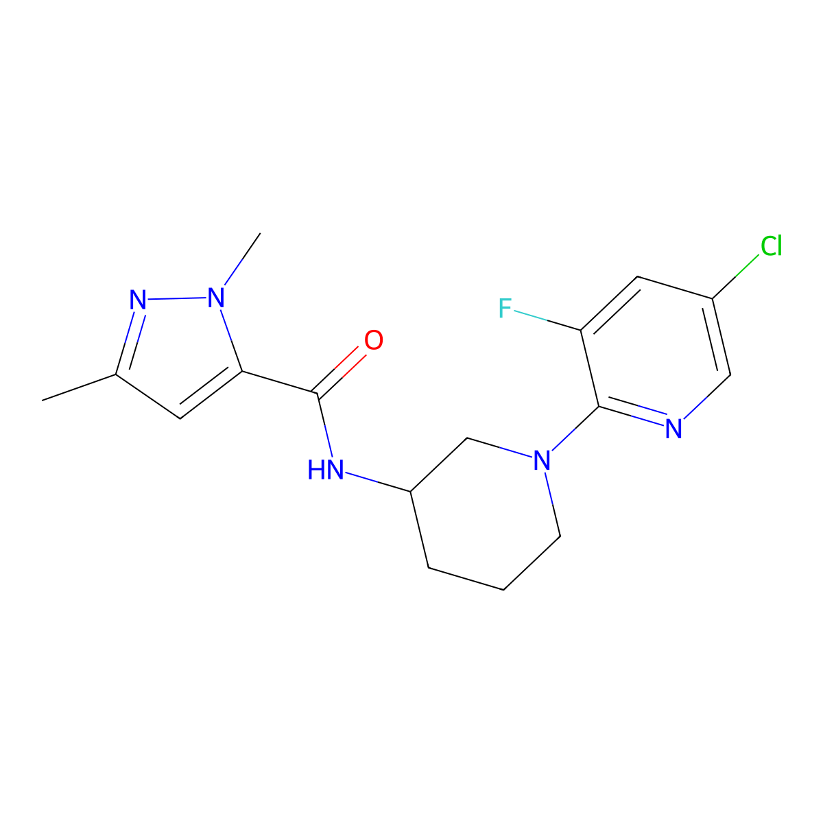 N-[1-(5-chloro-3-fluoropyridin-2-yl)piperidin-3-yl]-1,3-dimethyl-1H-pyrazole-5-carboxamide molecular structure, CAS 3054546-04-9