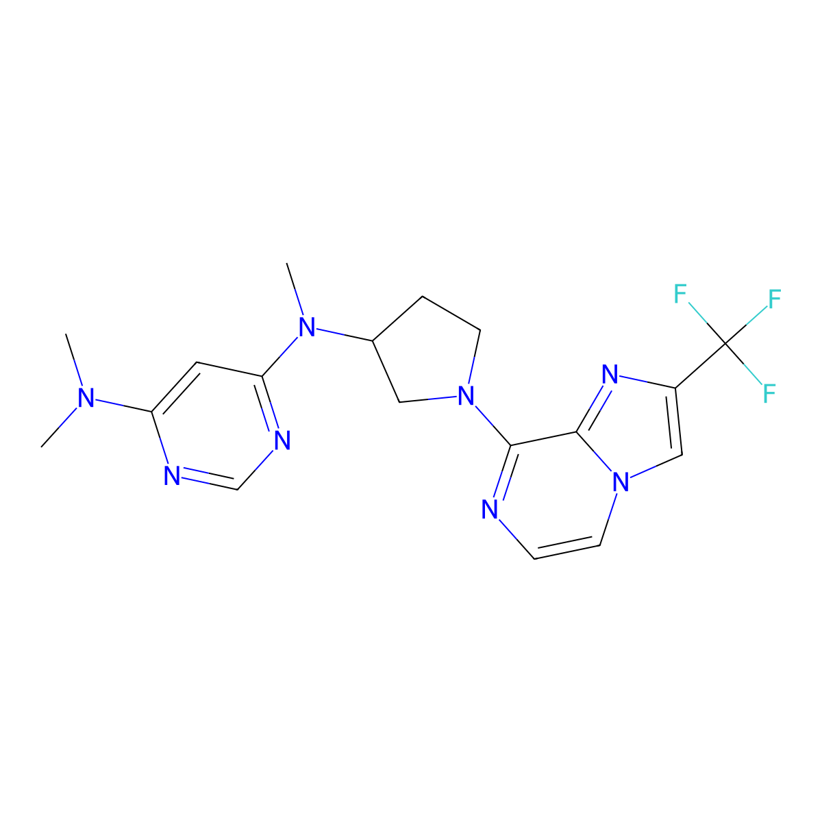 N4,N4,N6-trimethyl-N6-{1-[2-(trifluoromethyl)imidazo[1,2-a]pyrazin-8-yl]pyrrolidin-3-yl}pyrimidine-4,6-diamine molecular structure, CAS 3054546-05-0