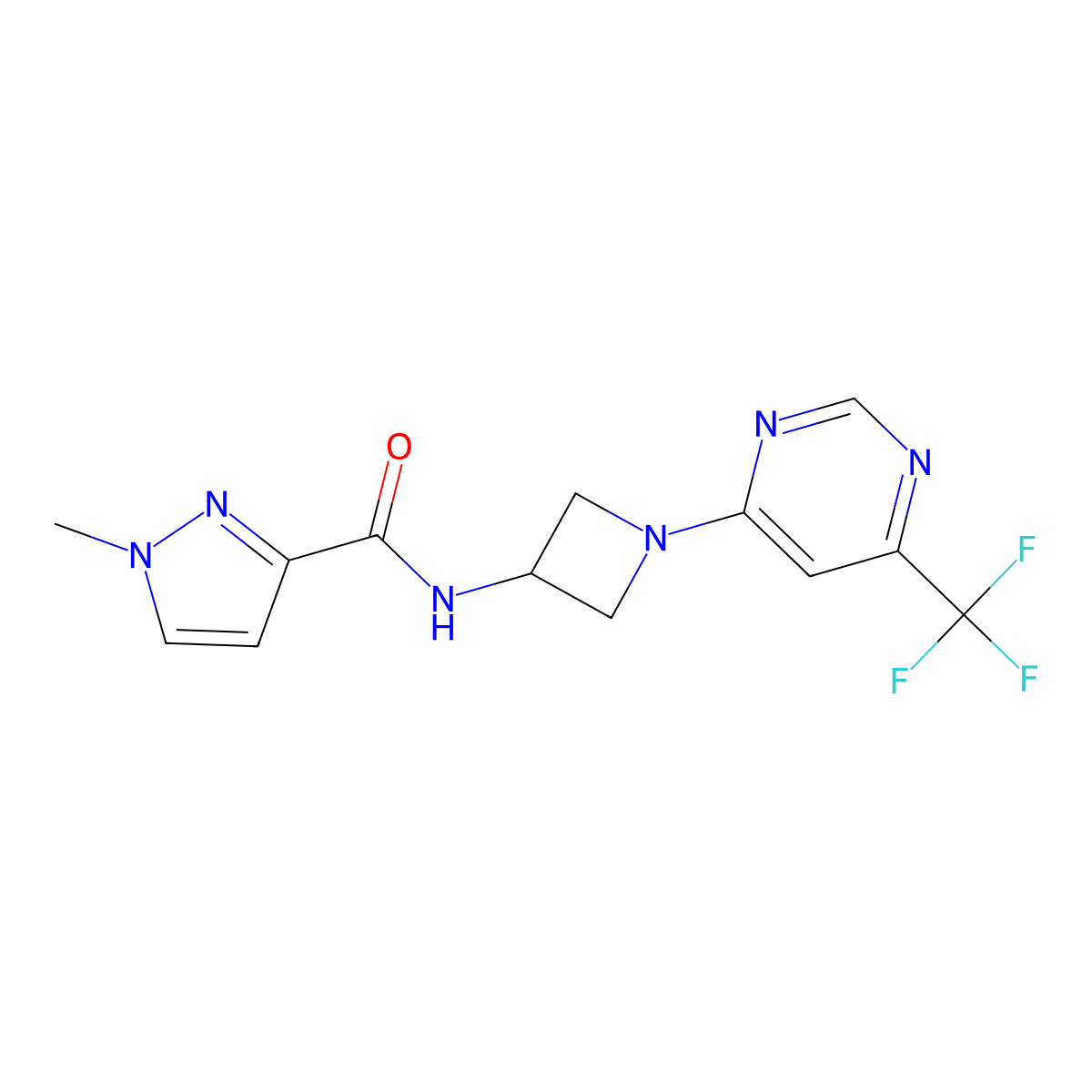 1-methyl-N-{1-[6-(trifluoromethyl)pyrimidin-4-yl]azetidin-3-yl}-1H-pyrazole-3-carboxamide molecular structure, CAS 3054546-08-3
