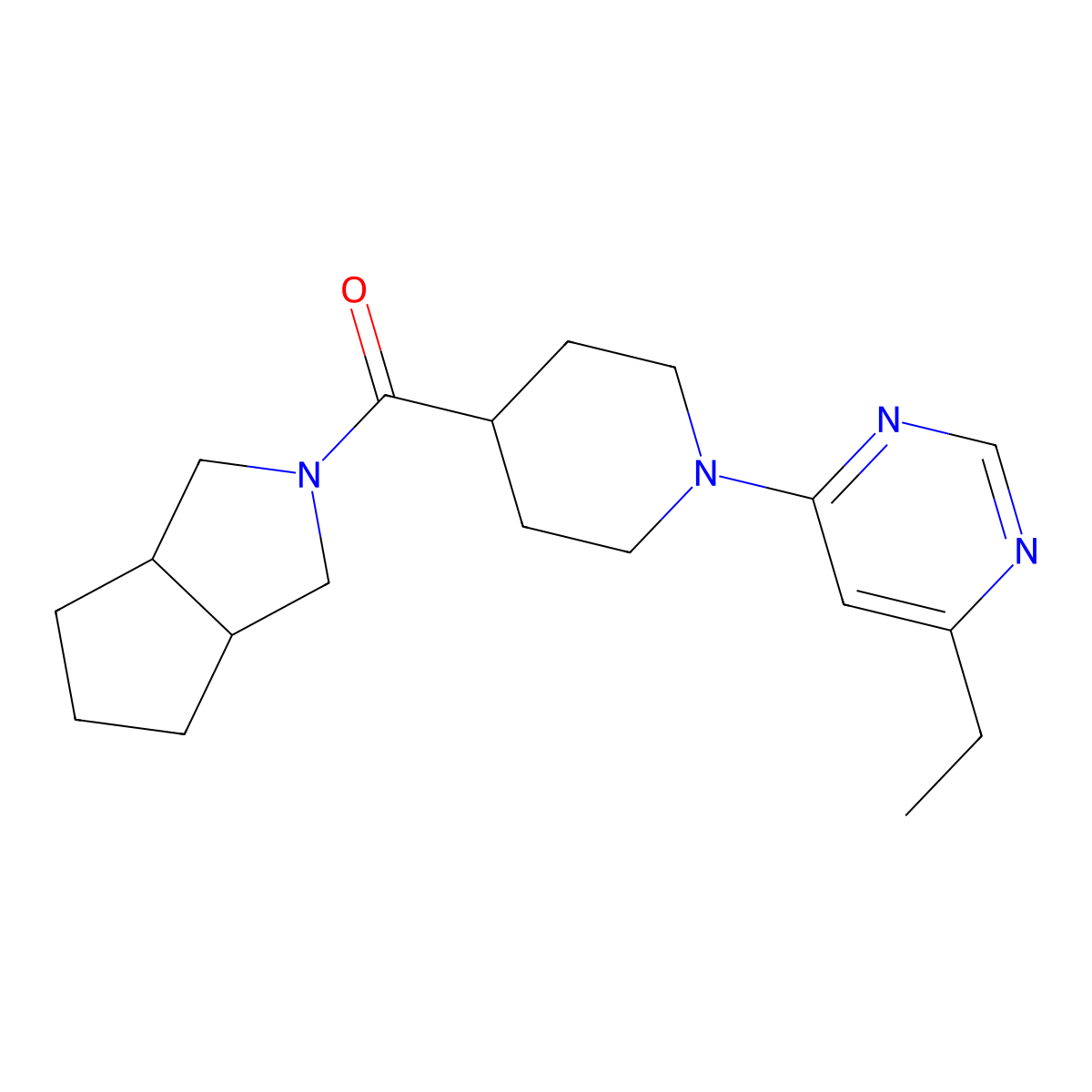 4-Ethyl-6-(4-{octahydrocyclopenta[c]pyrrole-2-carbonyl}piperidin-1-yl)pyrimidine molecular structure, CAS 3054546-10-7
